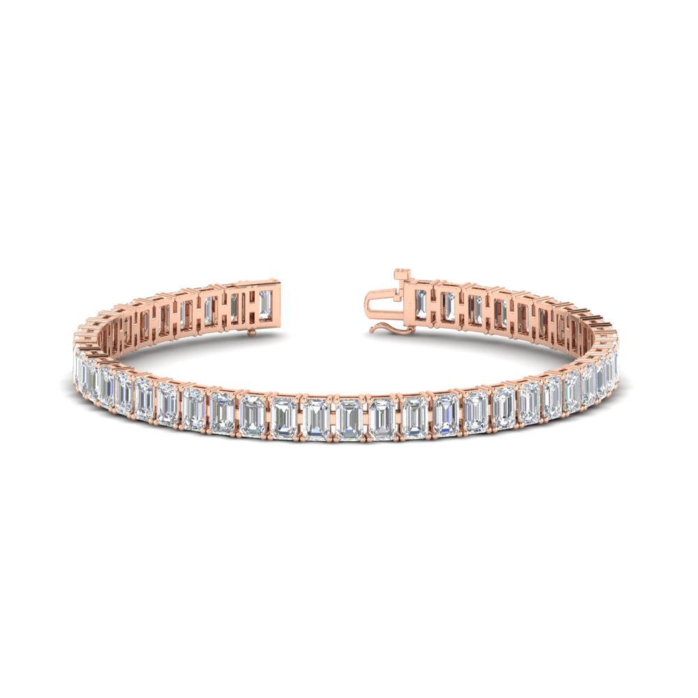 14 Ct. Emerald Cut Tennis Diamond Bracelet with 14K Rose Gold White Diamond