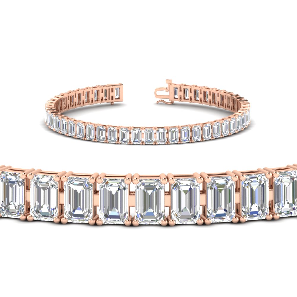 14 Ct. Emerald Cut Tennis Diamond Bracelet with 14K Rose Gold White Diamond