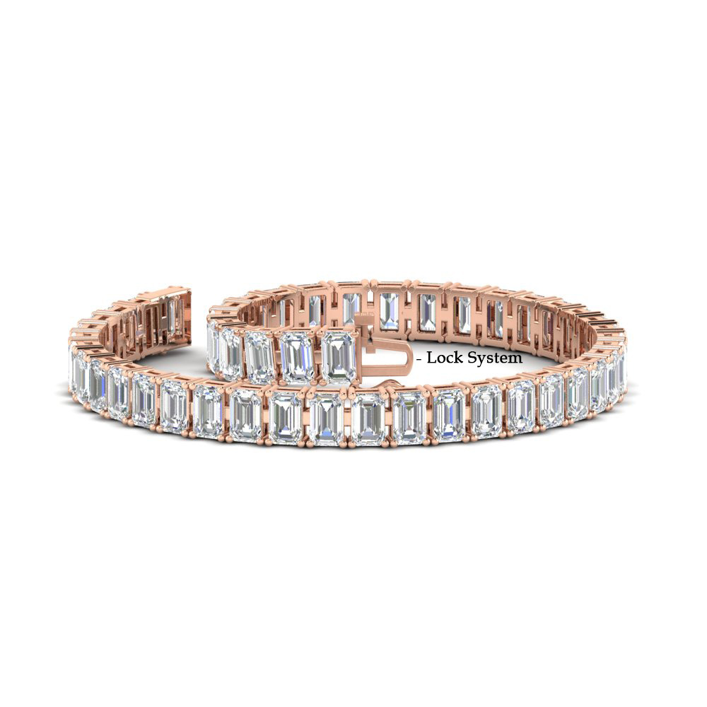 14 Ct. Emerald Cut Tennis Diamond Bracelet with 14K Rose Gold White Diamond