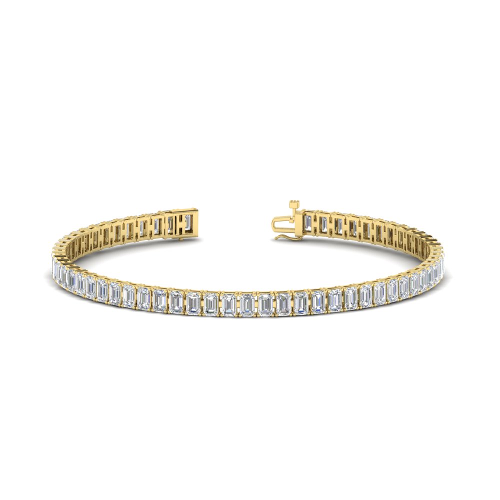 6 Carat Emerald Cut Diamond Tennis Bracelet with 14K Yellow Gold White Diamond
