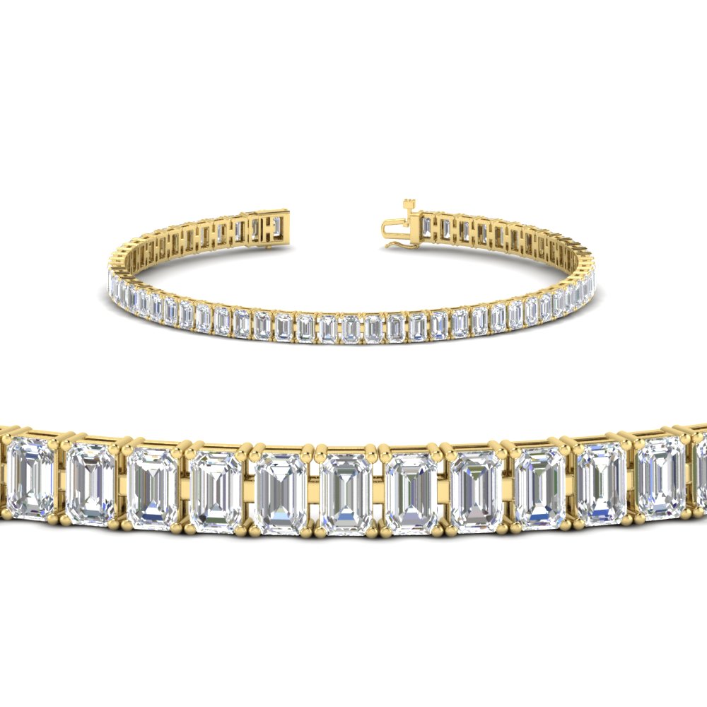 6 Carat Emerald Cut Diamond Tennis Bracelet with 14K Yellow Gold White Diamond