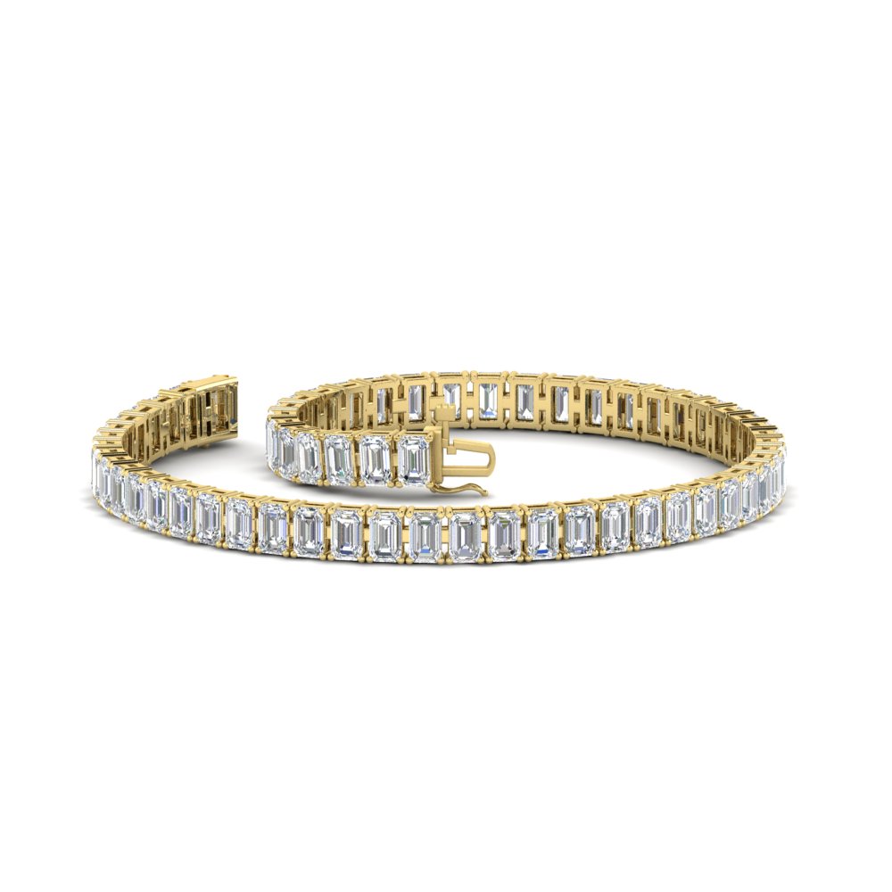 6 Carat Emerald Cut Diamond Tennis Bracelet with 14K Yellow Gold White Diamond