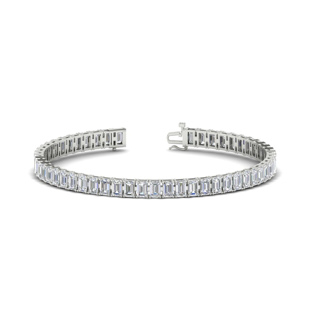 8 Carat Emerald Cut Tennis Diamond Bracelet with 14K White Gold White Diamond