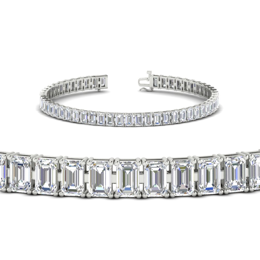 8 Carat Emerald Cut Tennis Diamond Bracelet with 14K White Gold White Diamond