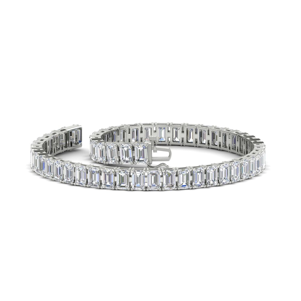 8 Carat Emerald Cut Tennis Diamond Bracelet with 14K White Gold White Diamond
