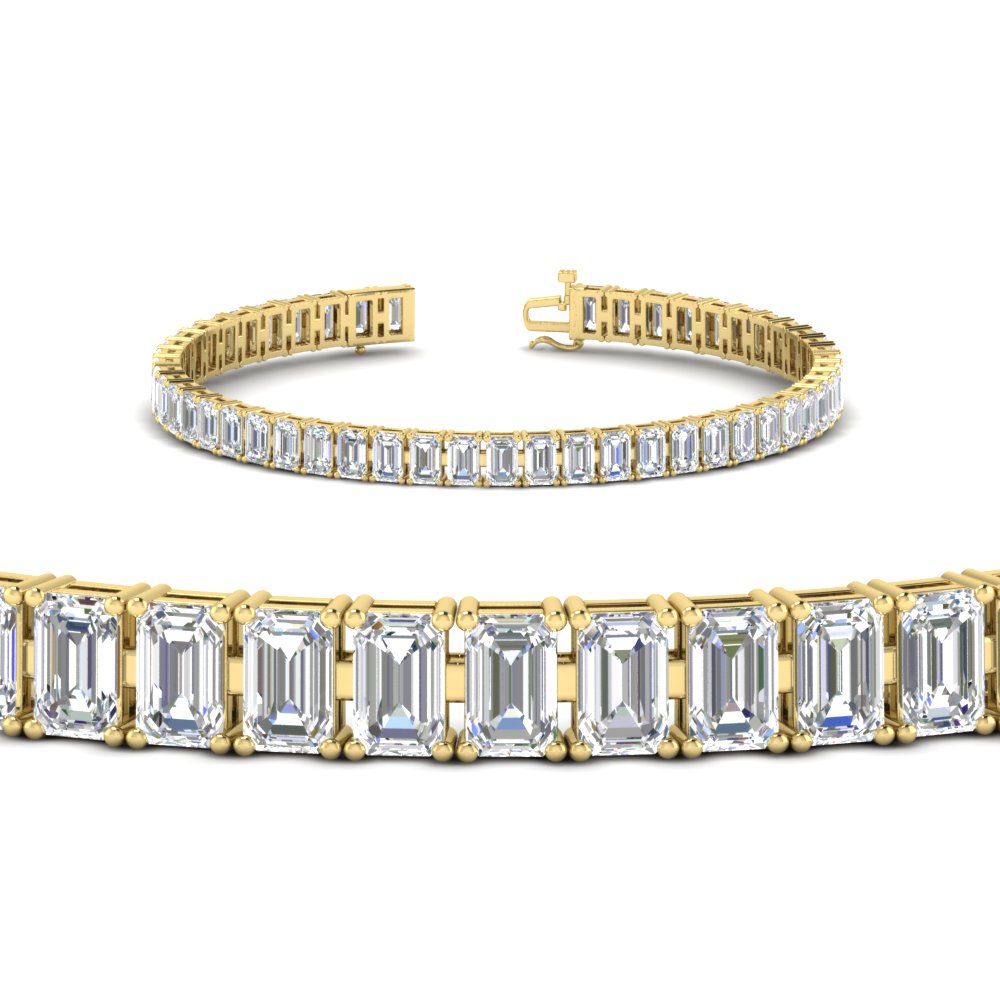 Emerald Cut Tennis Diamond Bracelet 10 Carat with 14K Yellow Gold White Diamond