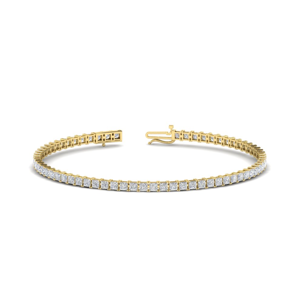 4 Ct. Princess Diamond Tennis Bracelet with 14K Yellow Gold White Diamond