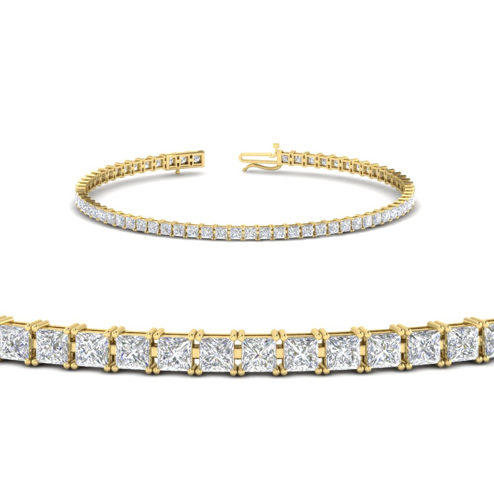 4 Ct. Princess Diamond Tennis Bracelet with 14K Yellow Gold White Diamond
