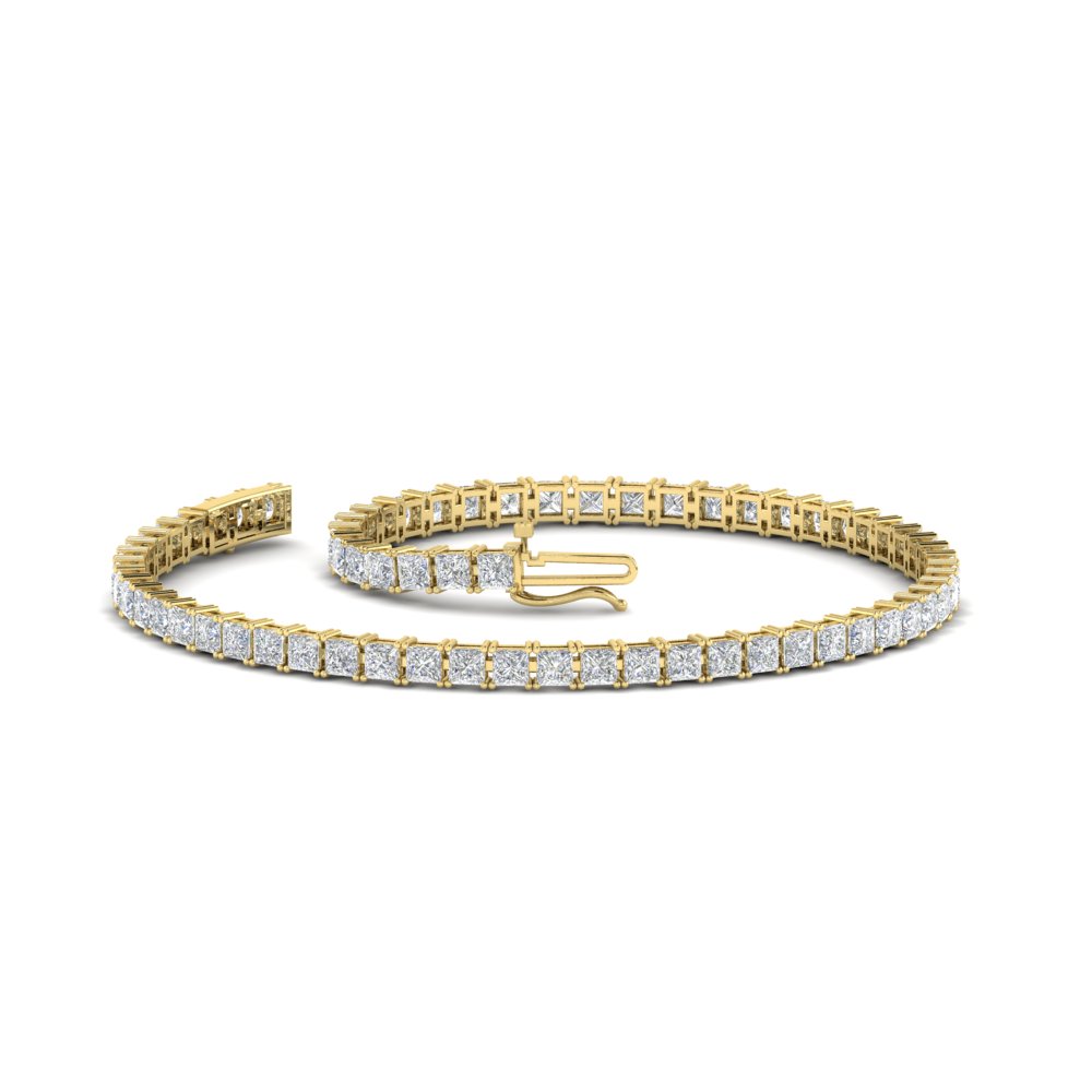 4 Ct. Princess Diamond Tennis Bracelet with 14K Yellow Gold White Diamond