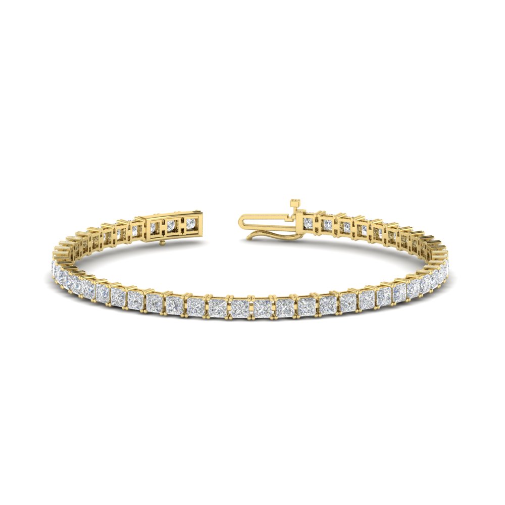 5 Carat Princess Cut Diamond Tennis Bracelet with 14K Yellow Gold White Diamond