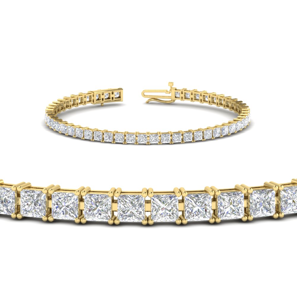 5 Carat Princess Cut Diamond Tennis Bracelet with 14K Yellow Gold White Diamond