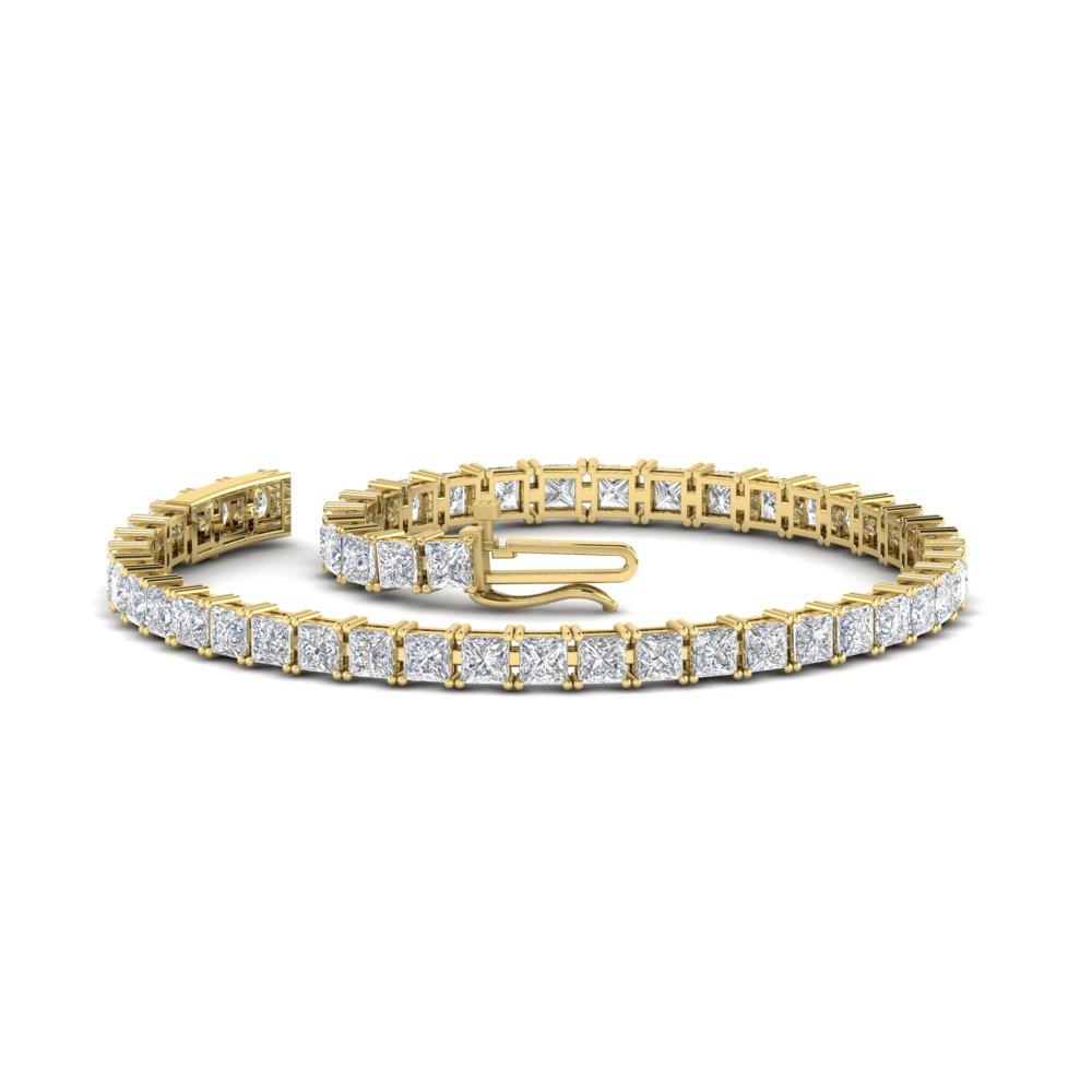 5 Carat Princess Cut Diamond Tennis Bracelet with 14K Yellow Gold White Diamond