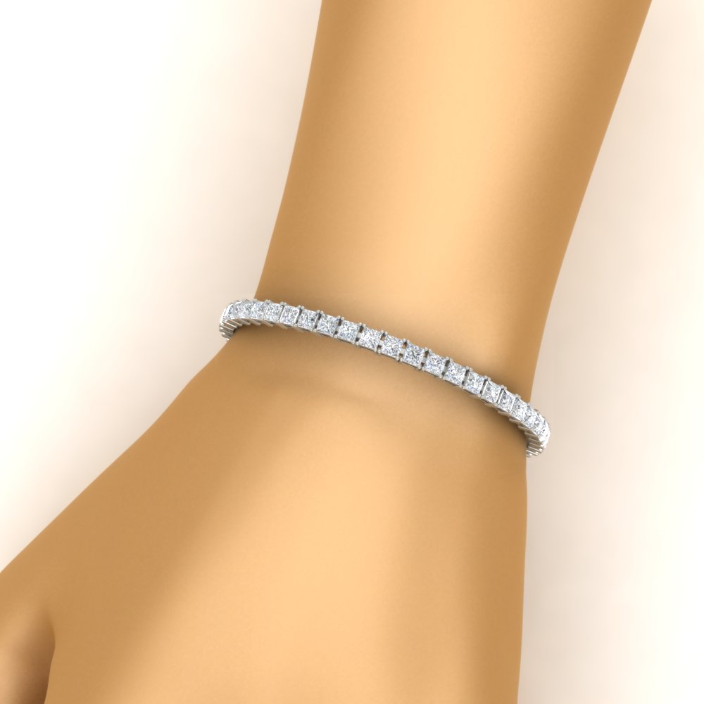 Basket Tennis 11 Ct Square Cut Bracelet with 14K White Gold White Diamond