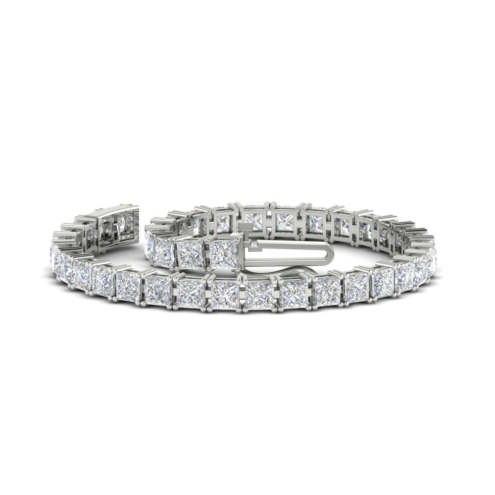 Princess Cut 15 Carat Basket Tennis Bracelet with 14K White Gold White Diamond