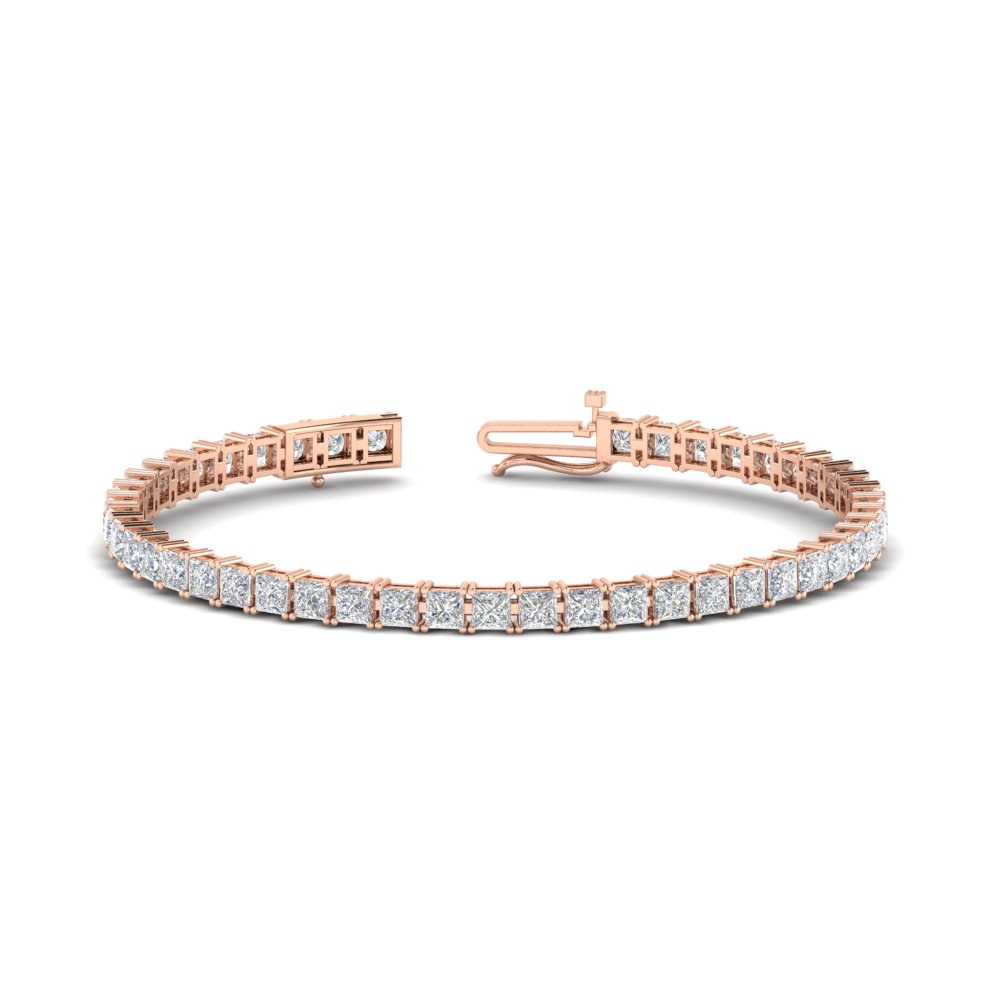 Princess Cut Basket Tennis 9 Ct Bracelet with 14K Rose Gold White Diamond