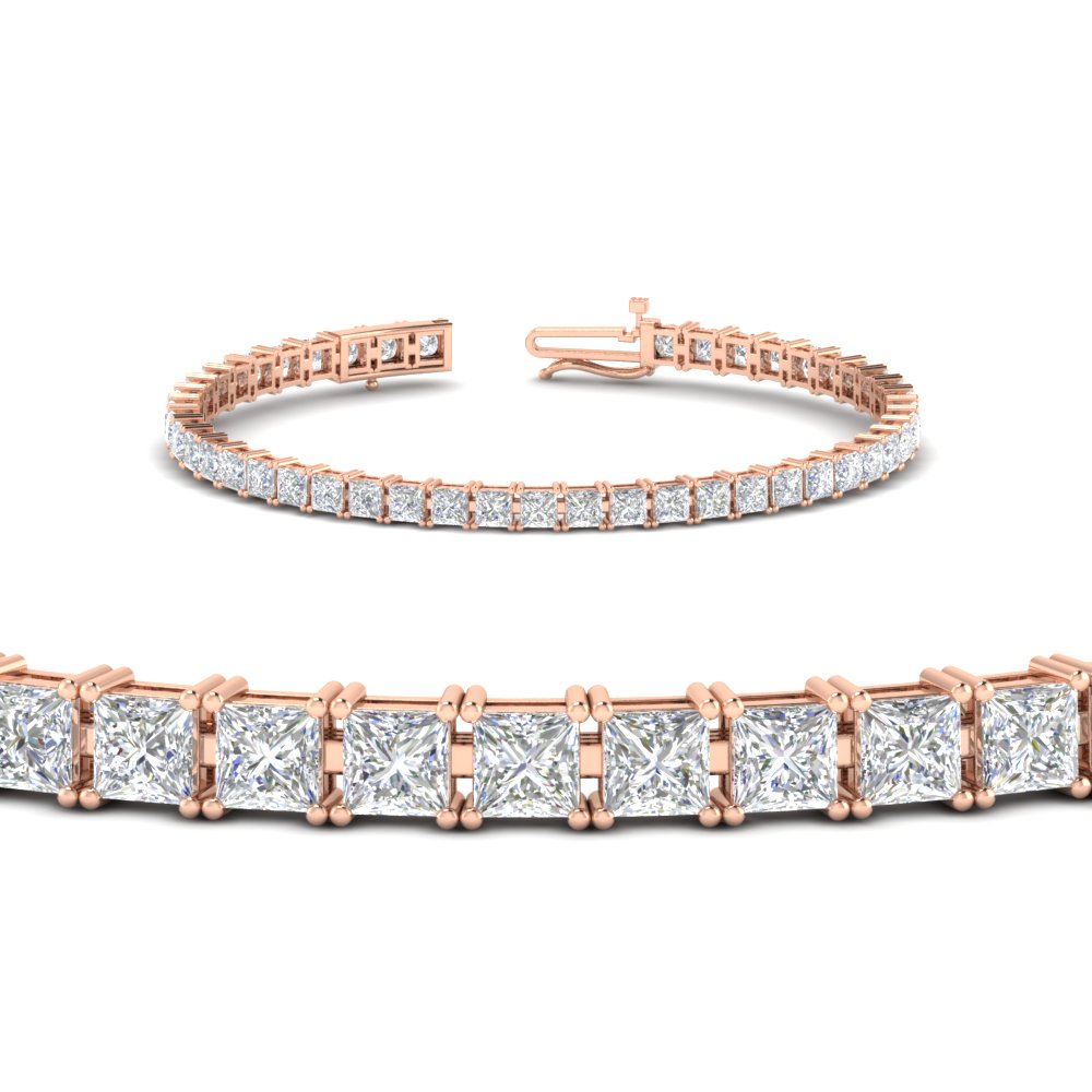Princess Cut Basket Tennis 9 Ct Bracelet with 14K Rose Gold White Diamond