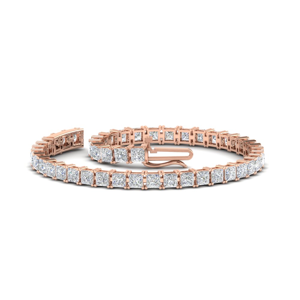 Princess Cut Basket Tennis 9 Ct Bracelet with 14K Rose Gold White Diamond