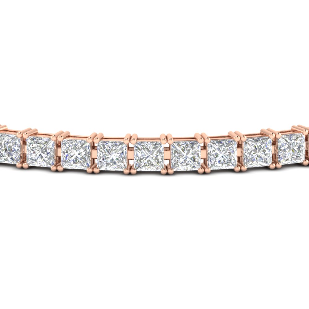 Princess Cut Basket Tennis 9 Ct Bracelet with 14K Rose Gold White Diamond