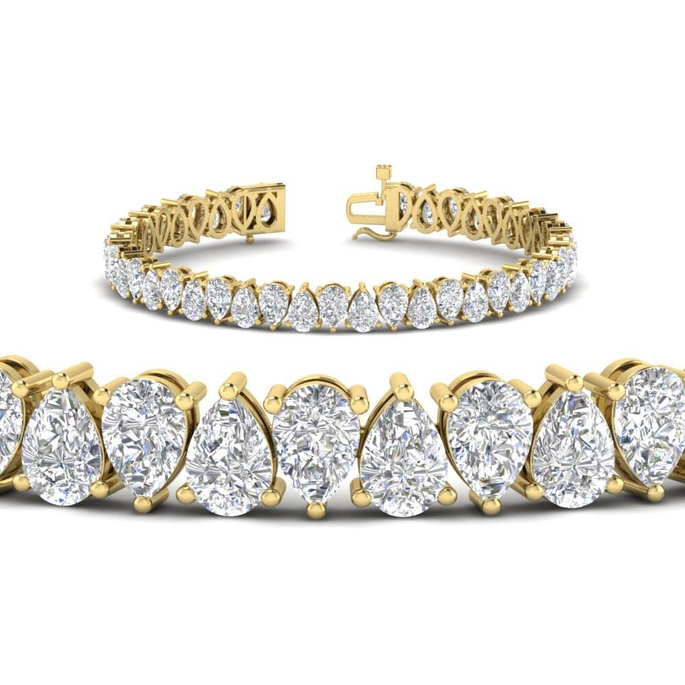 18 Ct. Pear Cut Basket Tennis Bracelet with 14K Yellow Gold White Diamond