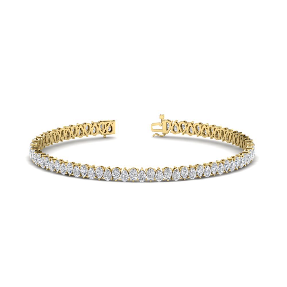 7 Carat Pear Cut Diamond Tennis Bracelet with 14K Yellow Gold White Diamond