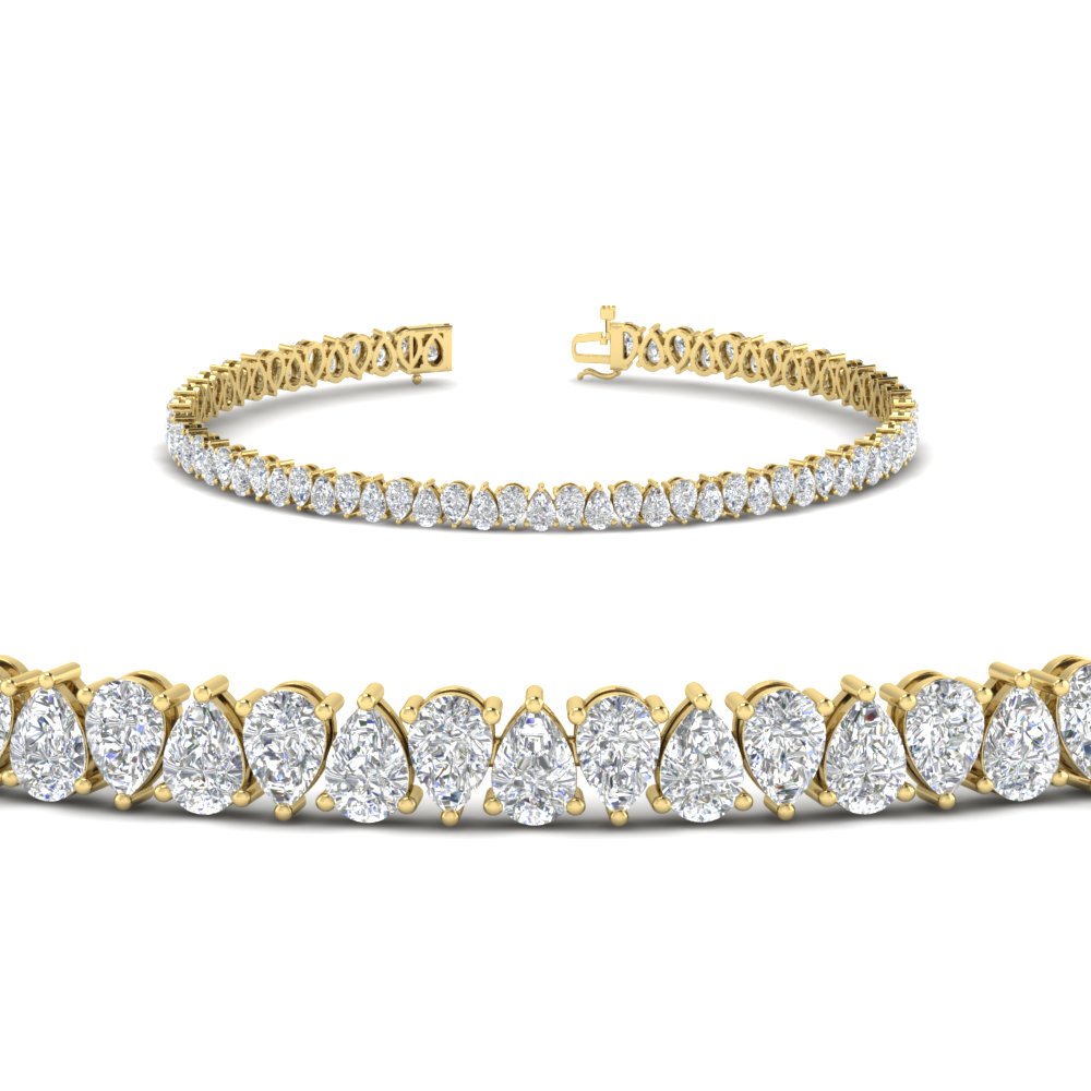 7 Carat Pear Cut Diamond Tennis Bracelet with 14K Yellow Gold White Diamond