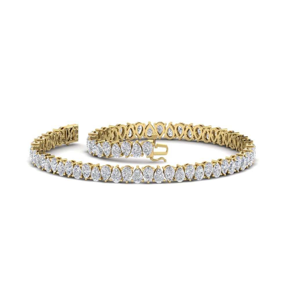 7 Carat Pear Cut Diamond Tennis Bracelet with 14K Yellow Gold White Diamond