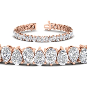 Pear Shaped Tennis Bracelet 21 Carat with 14K Rose Gold White Diamond