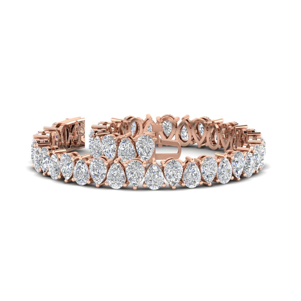 Pear Shaped Tennis Bracelet 21 Carat with 14K Rose Gold White Diamond