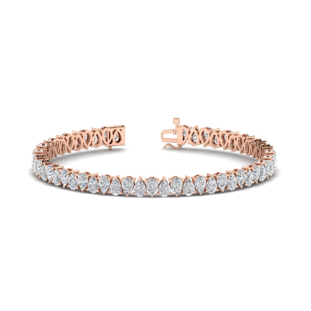 Pear Shaped Tennis Bracelet 11 Carat with 14K Rose Gold White Diamond