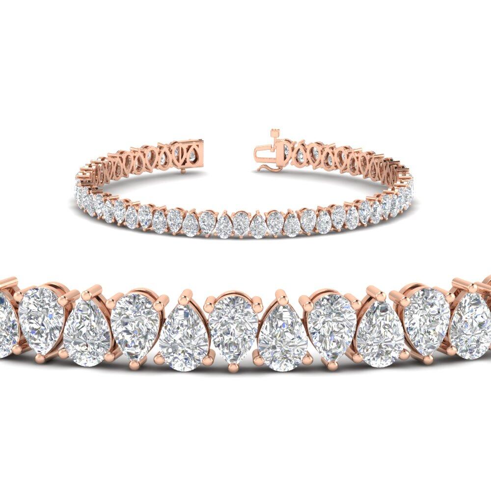 Pear Shaped Tennis Bracelet 11 Carat with 14K Rose Gold White Diamond