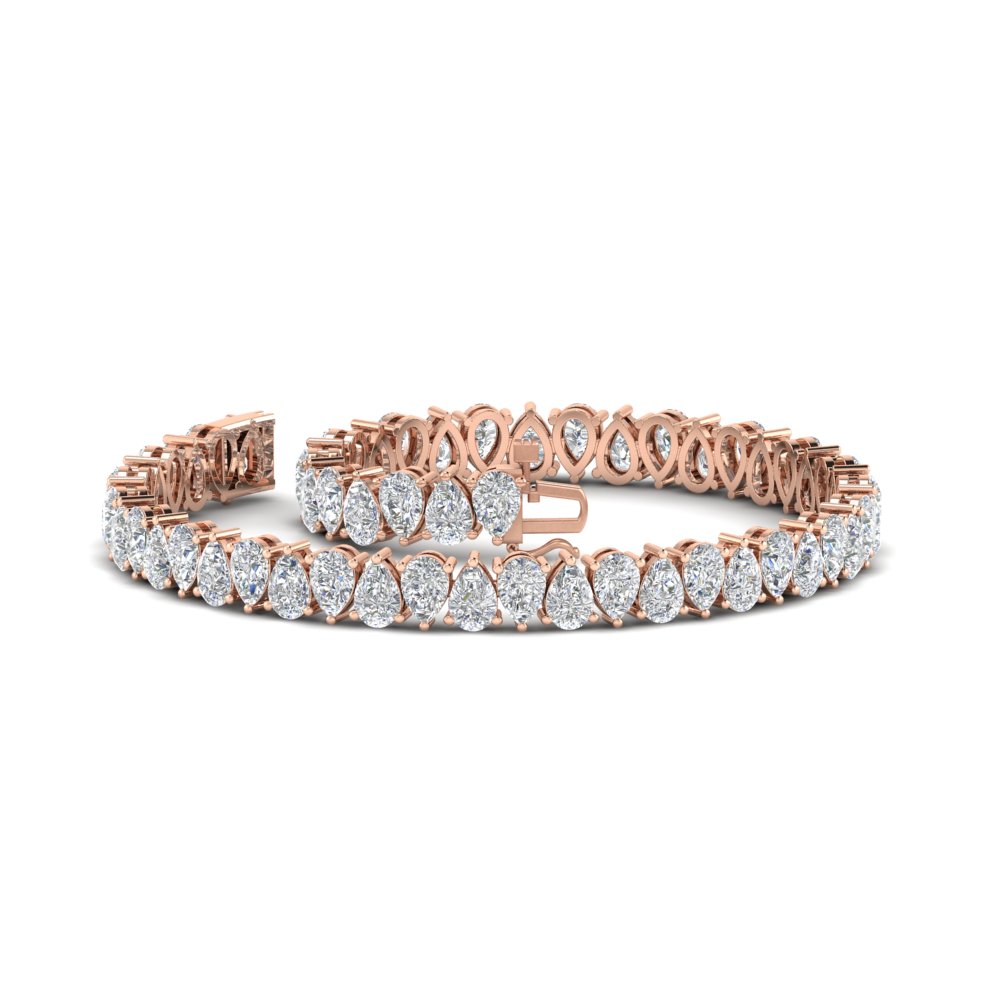 Pear Shaped Tennis Bracelet 11 Carat with 14K Rose Gold White Diamond