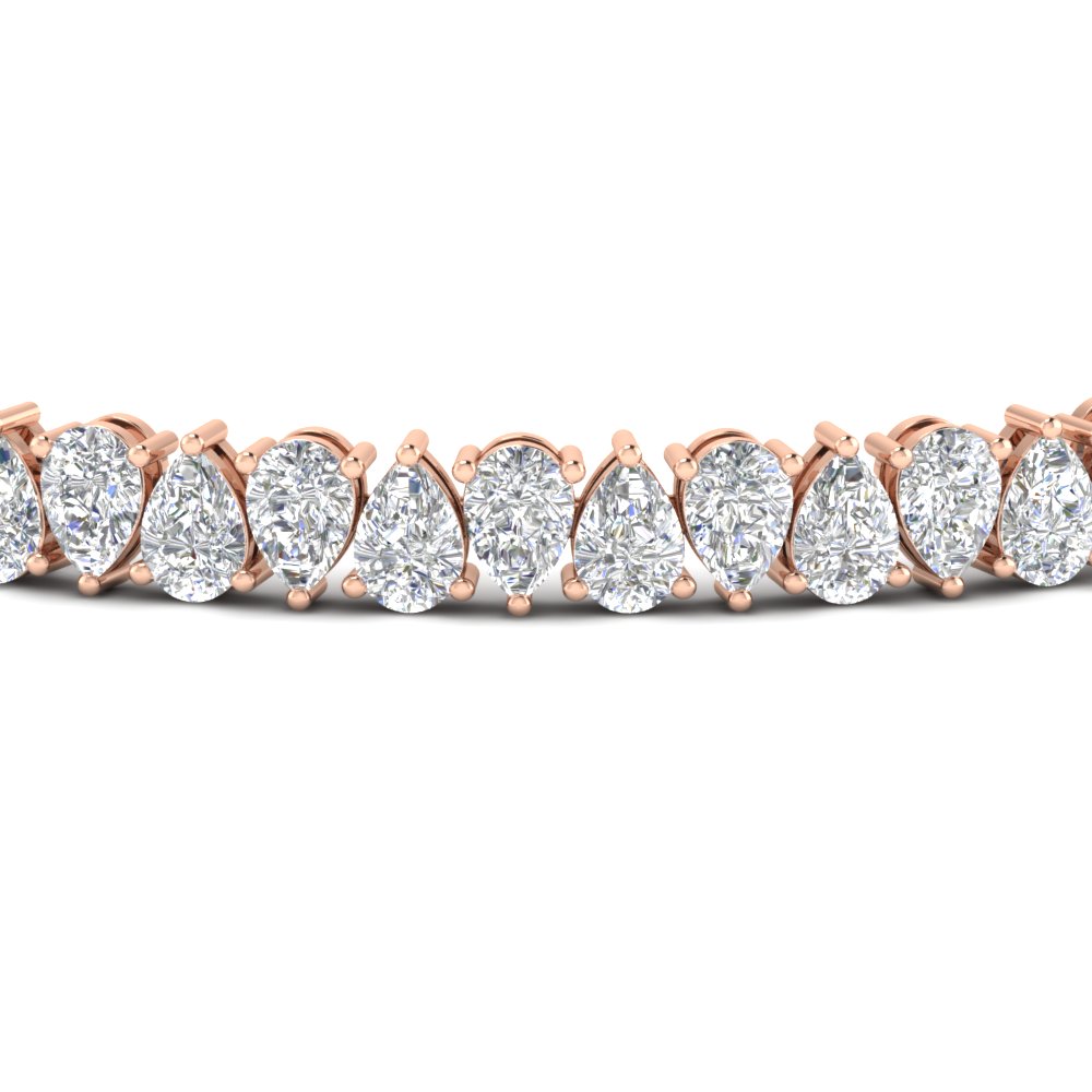 Pear Shaped Tennis Bracelet 11 Carat with 14K Rose Gold White Diamond