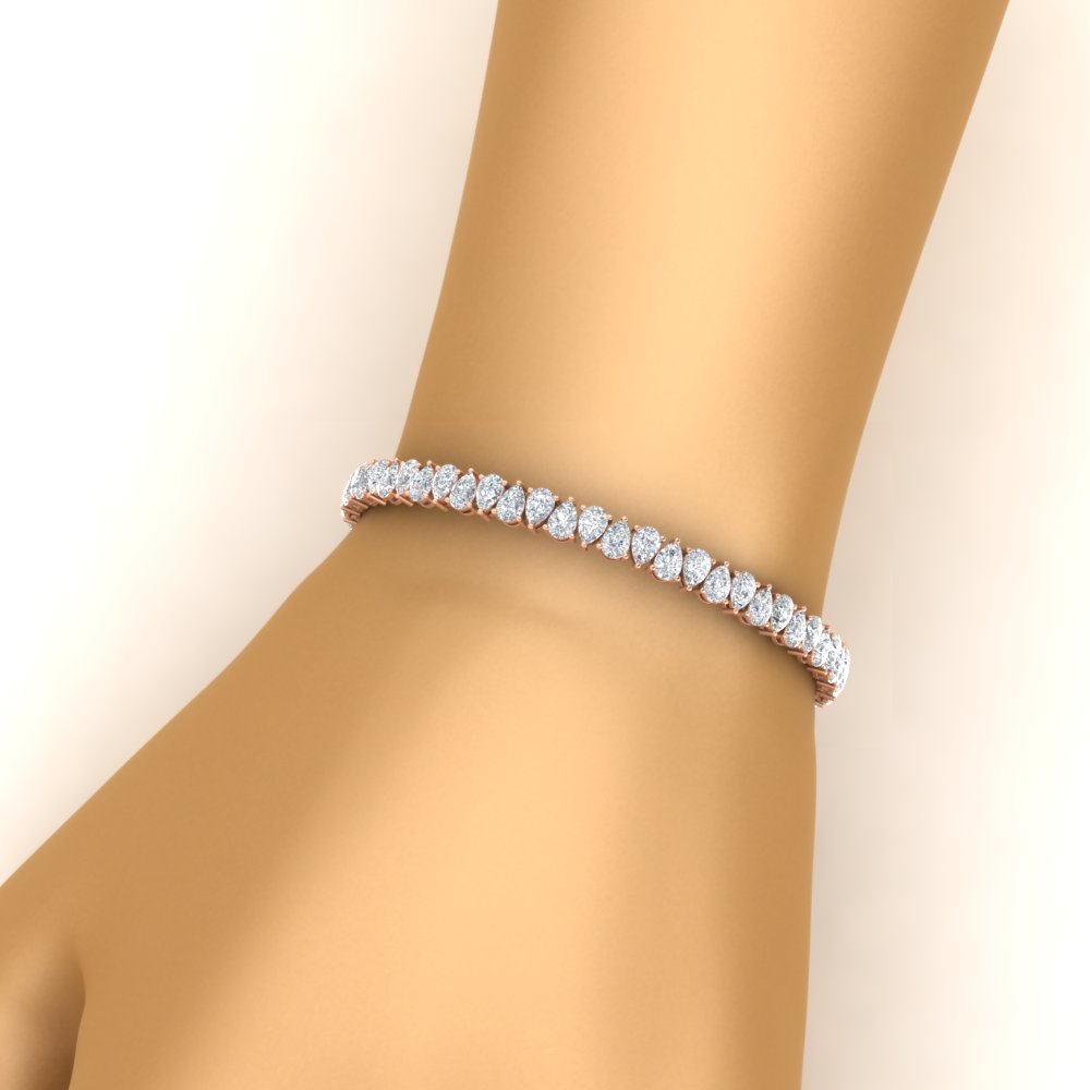 Pear Shaped Tennis Bracelet 11 Carat with 14K Rose Gold White Diamond