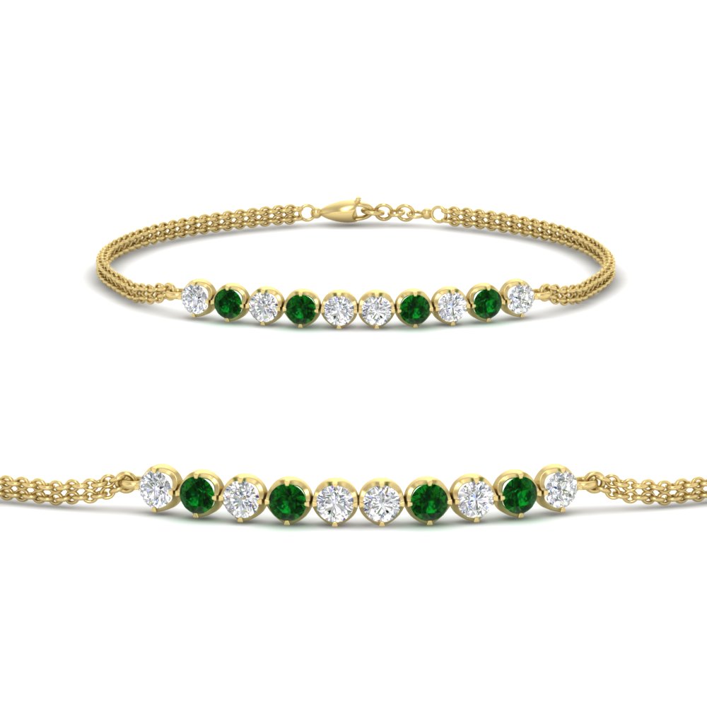 half-carat-gold-chain-bar-diamond-bracelet-with-emerald-in-FDBRC10587ROGEMGR-0.50CT-NL-YG