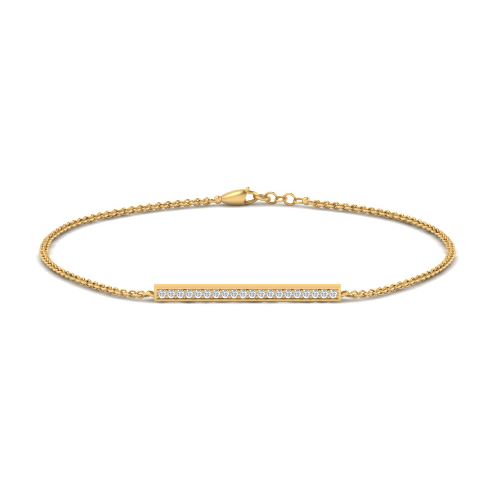 Round Bar Chain Bracelet with 14K Yellow Gold White Diamond