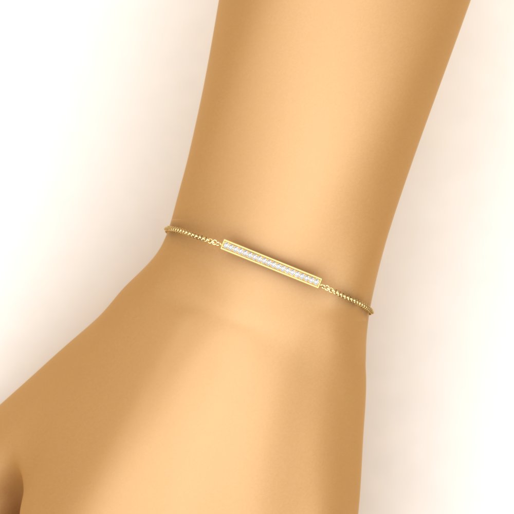 Round Bar Chain Bracelet with 14K Yellow Gold White Diamond