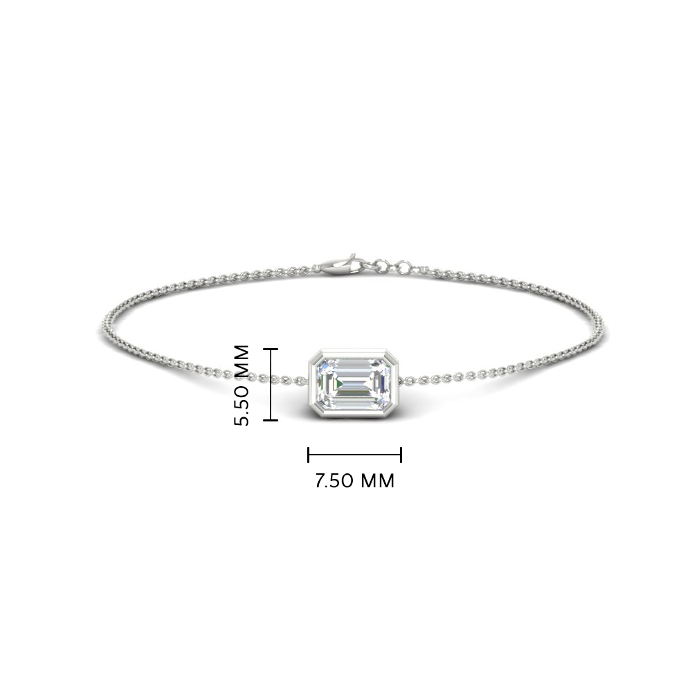 0.50 Ct. Emerald Bezel Set Chain Bracelet with 14K White Gold White Diamond