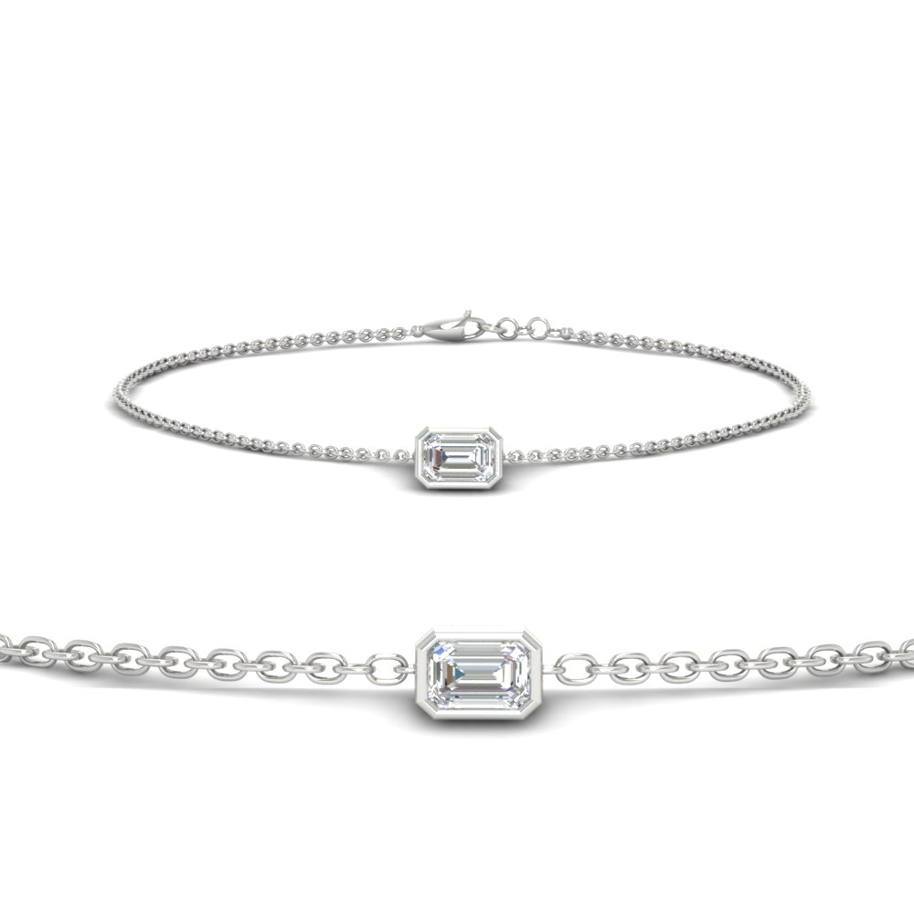 0.50 Ct. Emerald Bezel Set Chain Bracelet with 14K White Gold White Diamond