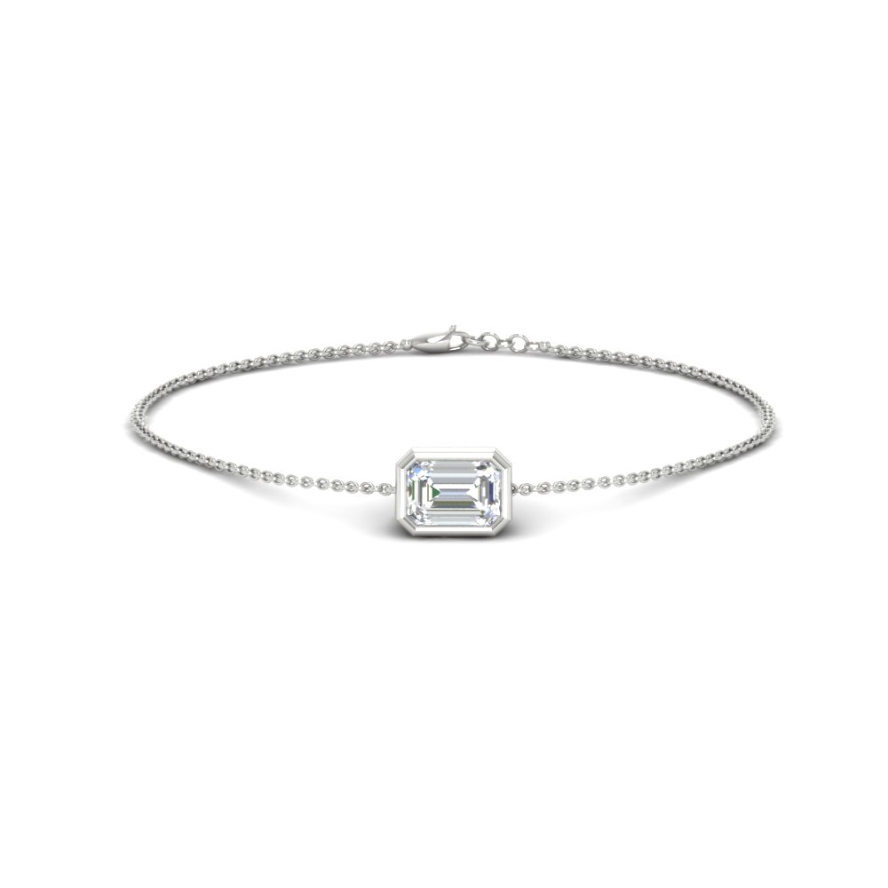 0.50 Ct. Emerald Bezel Set Chain Bracelet with 14K White Gold White Diamond