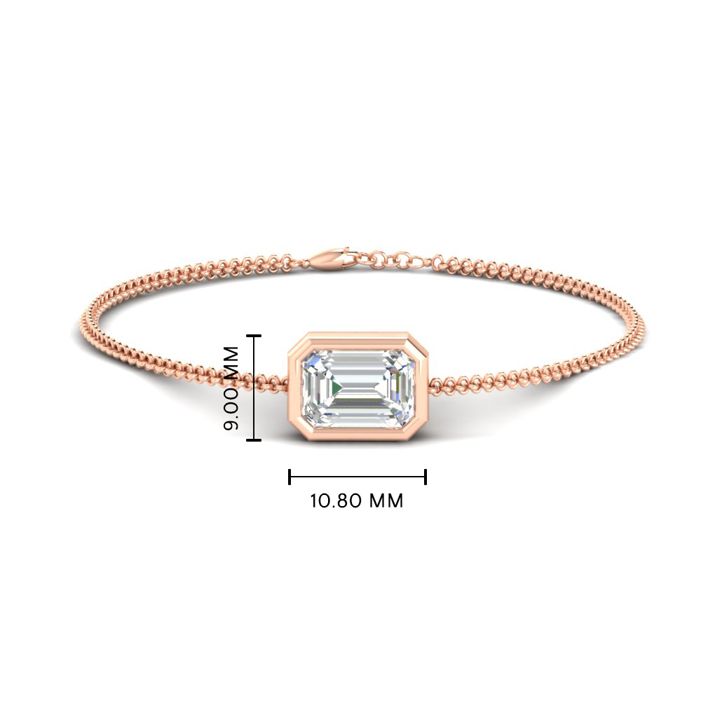 3 Carat Bezel Set Lab Emerald Chain Bracelet with 14K Rose Gold White Diamond