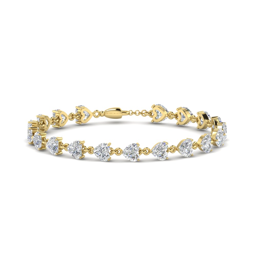Beautiful Heart Shaped Tennis Bracelet with 14K Yellow Gold White Diamond