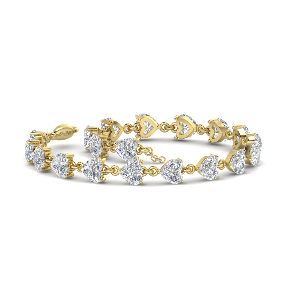 Beautiful Heart Shaped Tennis Bracelet with 14K Yellow Gold White Diamond