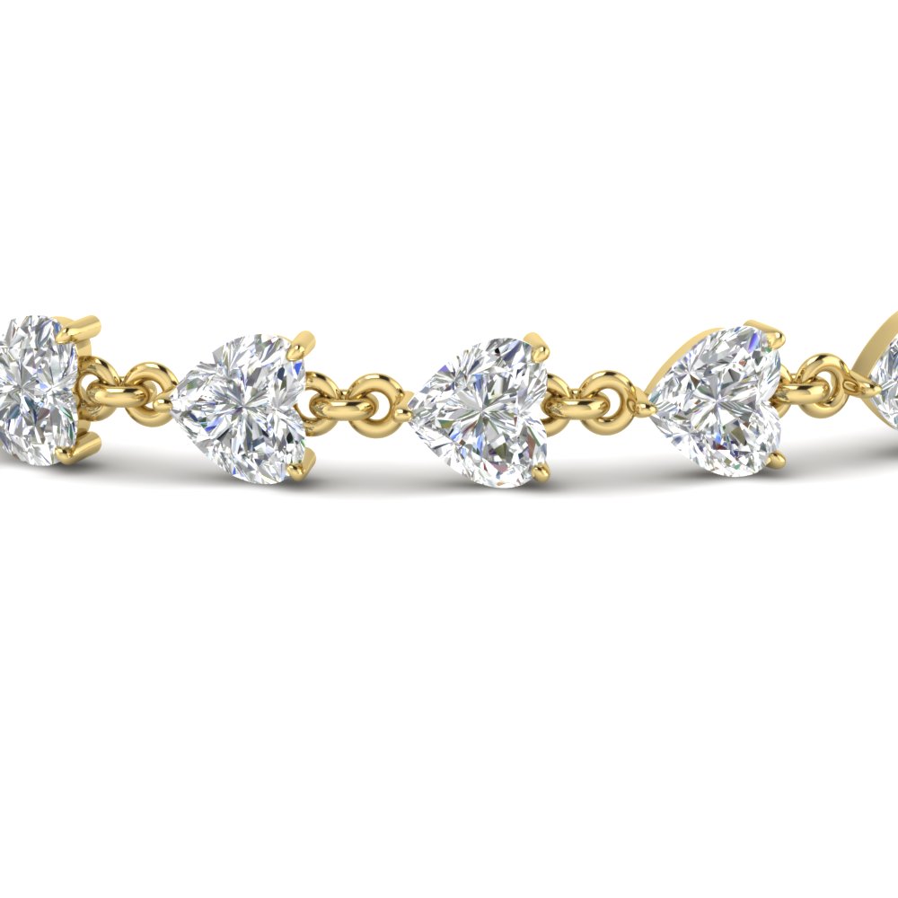 Beautiful Heart Shaped Tennis Bracelet with 14K Yellow Gold White Diamond