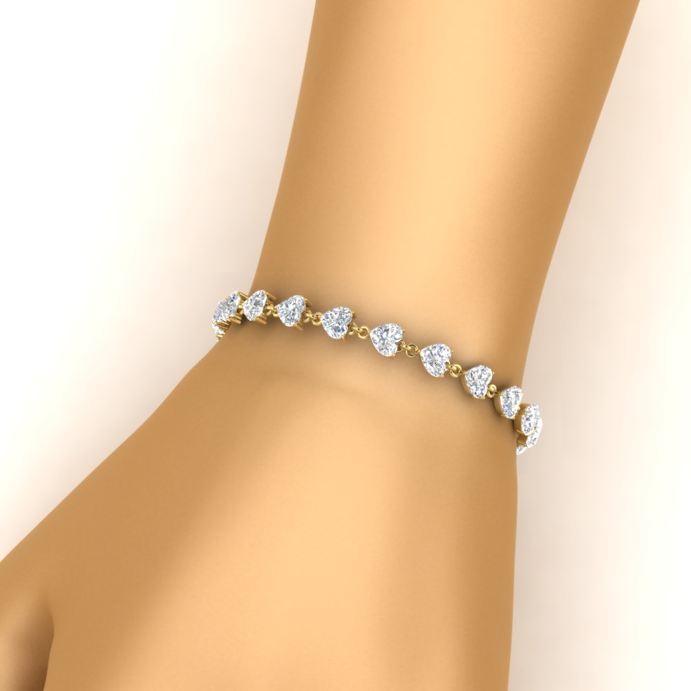 Beautiful Heart Shaped Tennis Bracelet with 14K Yellow Gold White Diamond