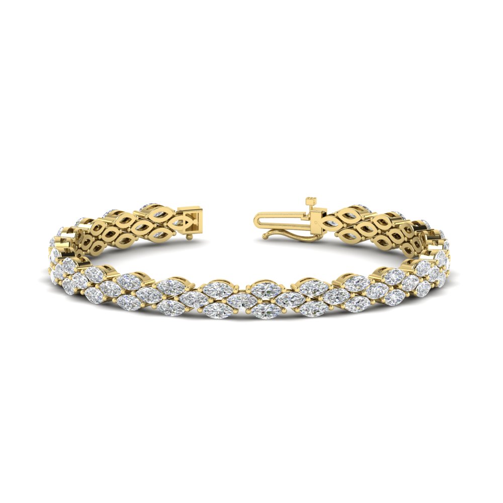 Beautiful Marquise Tennis Bracelet with 14K Yellow Gold White Diamond