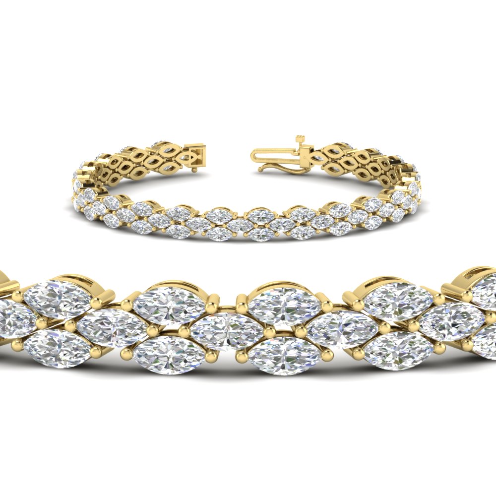 Beautiful Marquise Tennis Bracelet with 14K Yellow Gold White Diamond