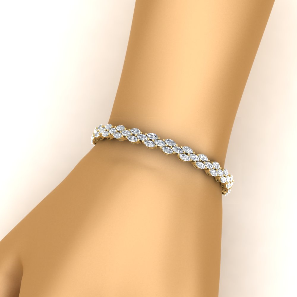 Beautiful Marquise Tennis Bracelet with 14K Yellow Gold White Diamond