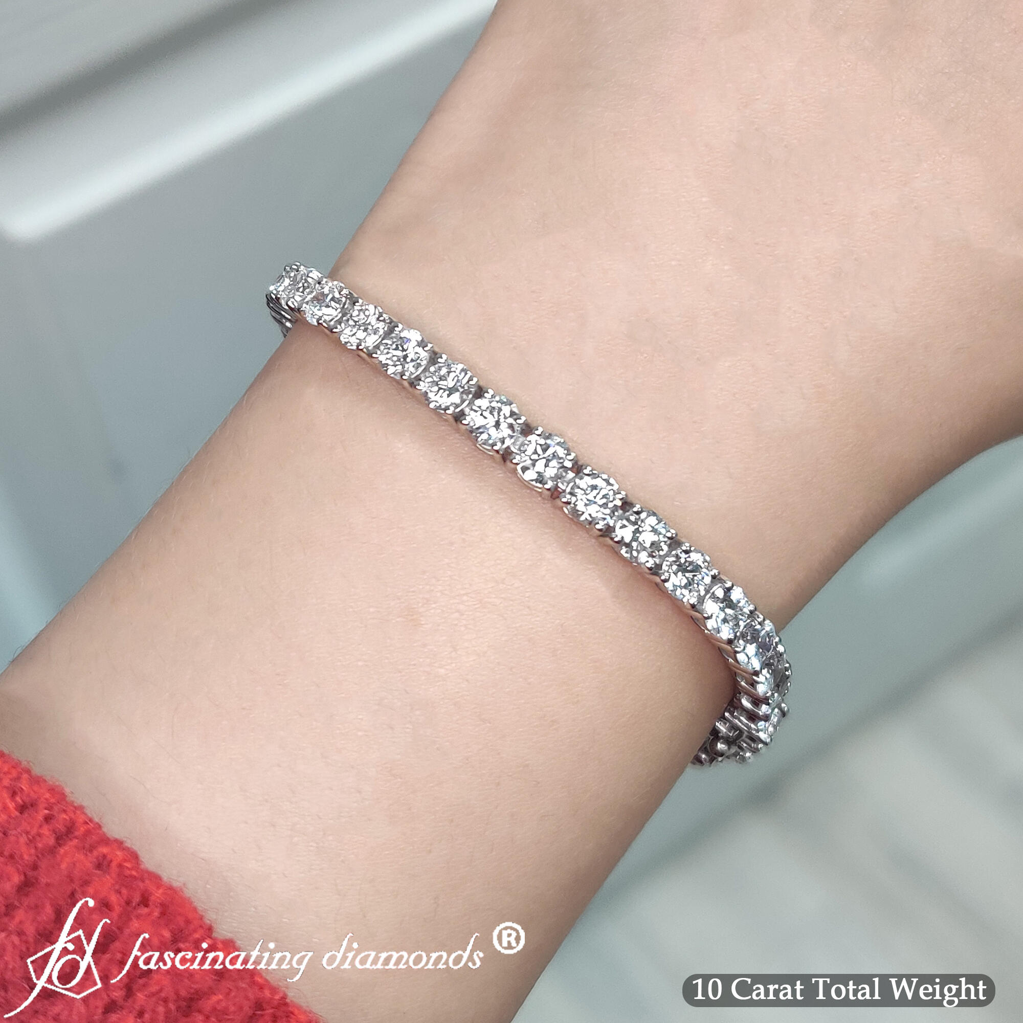 10 Ct. Diamond Tennis Bracelet with 14K White Gold White Diamond