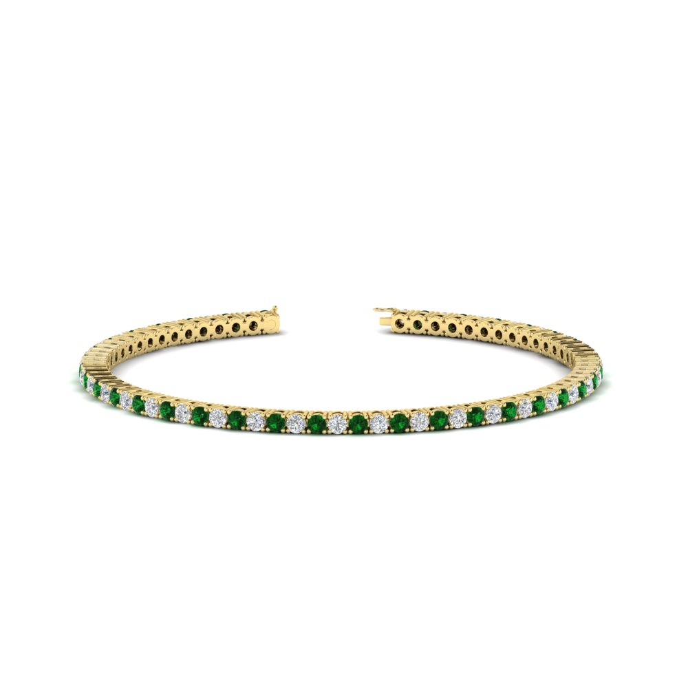 2 Carat Diamond Tennis Bracelet with 14K Yellow Gold Green Emerald