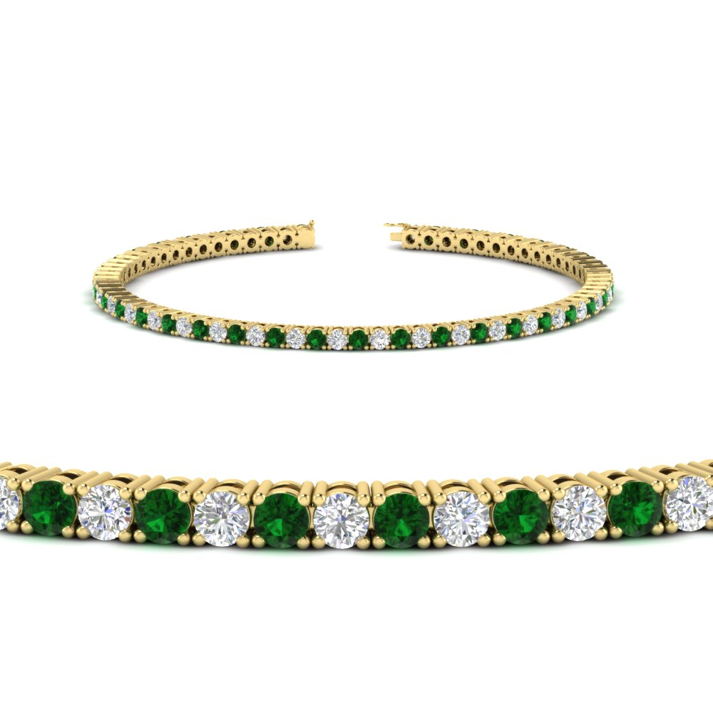 2 Carat Diamond Tennis Bracelet With Green Emerald In Yellow Gold FDBRC8635ROGEMGRANGLE2 2.00 CT NL YG